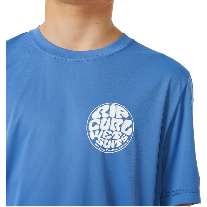 2024 Rip Curl Boys Icons Surflite UPF Short Sleeve Rash Vest 12ABRV - Blue Yonder